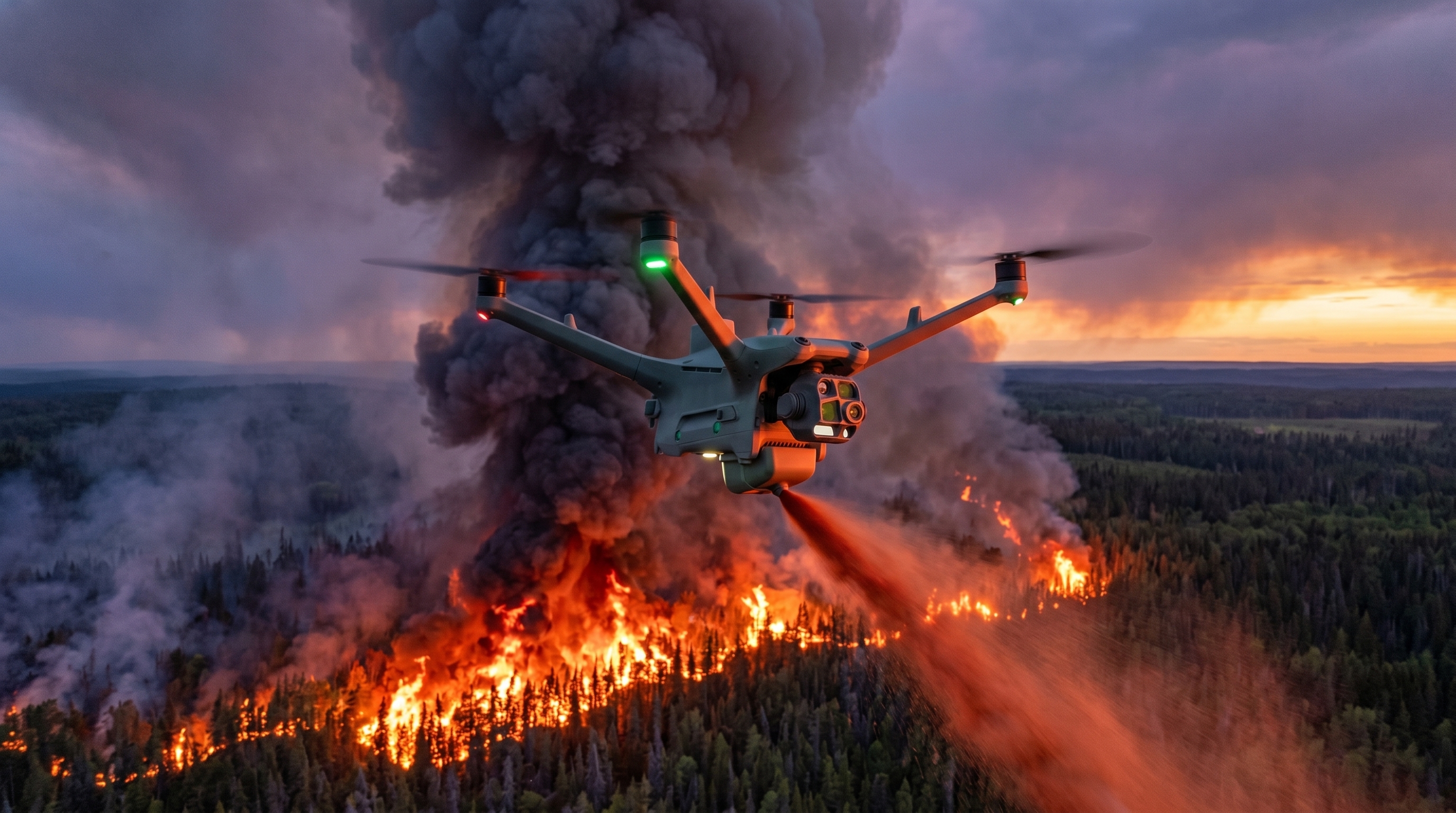 Dron gaśniczy podczas akcji ratunkowej z lotu ptaka